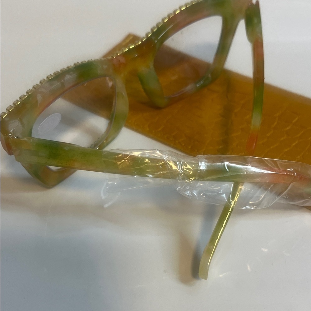 Green Rhinestone Reading glasses with Pearl Accents - Picture 2 of 8